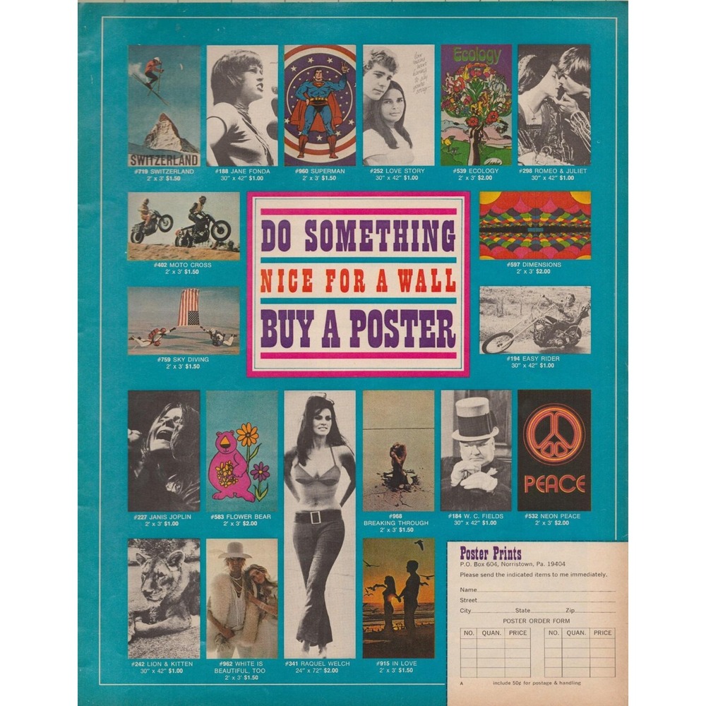 Raquel Welch Janis Joplin Peace Buy a Poster Vintage Wall Art Print Ad 1971